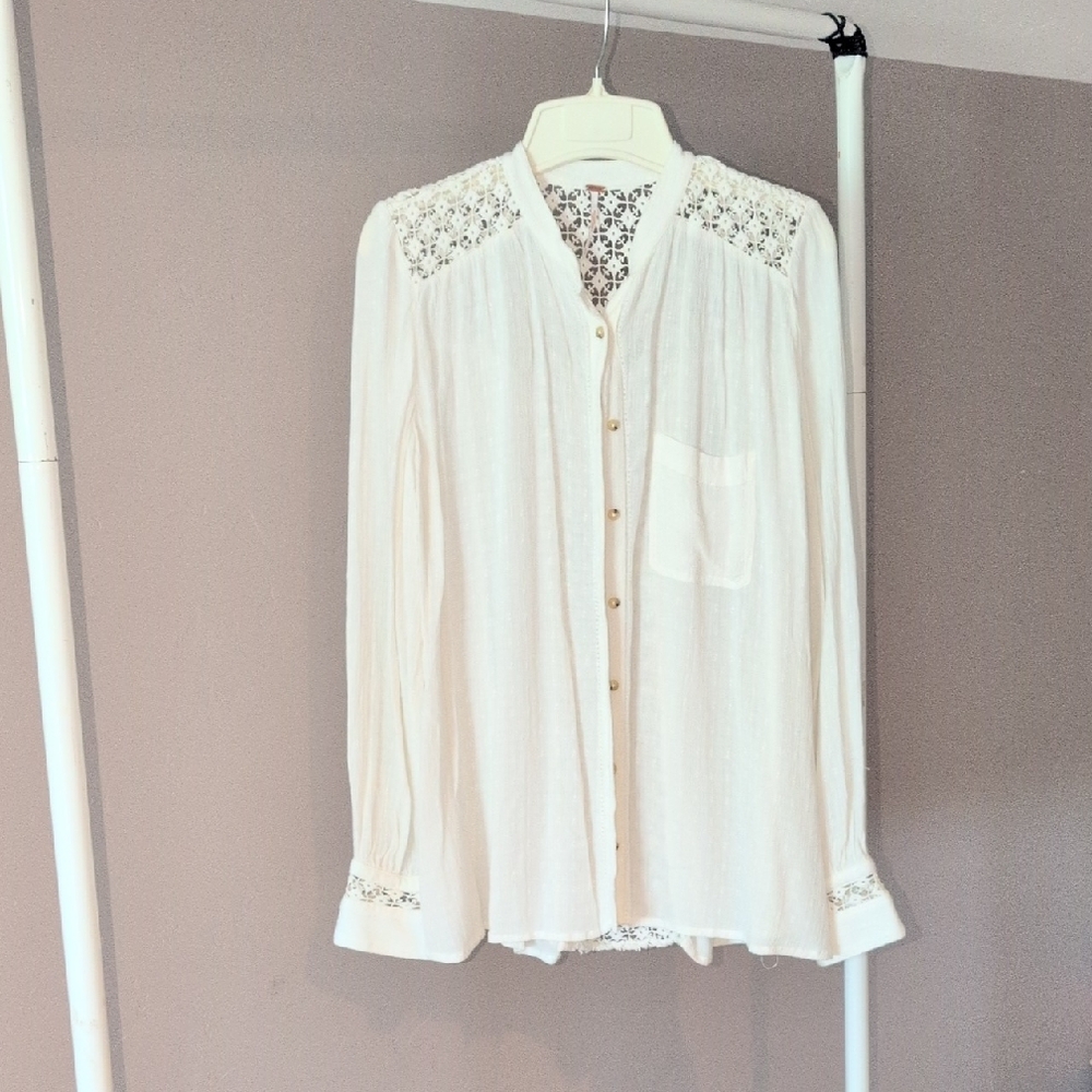 Free People Long Sleeve Crocheted Top, Free People The Best Shirt